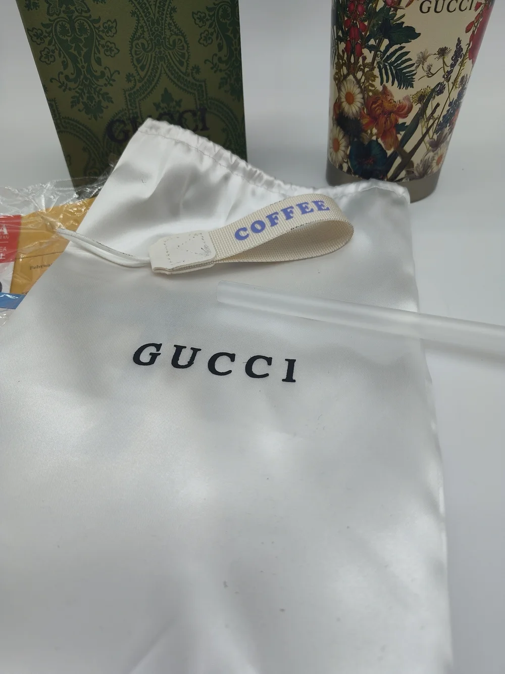 GUCCI Tumbler Asia Exclusive Floral Travel Tumbler Cup Gift Set Box Dust Bag NWT